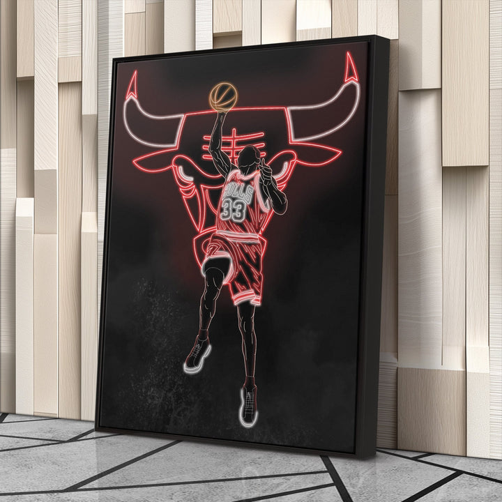 Scottie Pippen Neon Canvas Art | Bulls Wall Decor - CanvasNeon