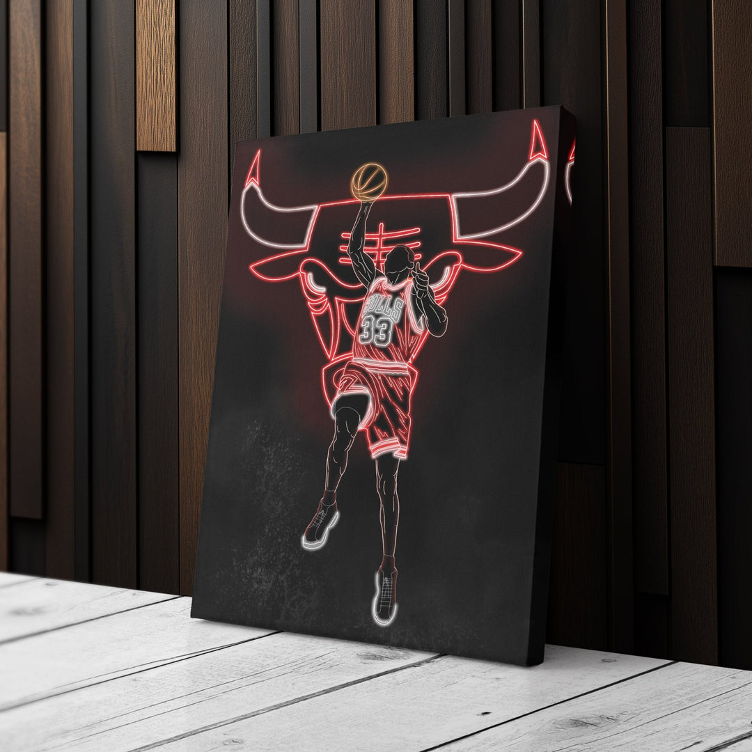 Scottie Pippen Neon Canvas Art | Bulls Wall Decor - CanvasNeon