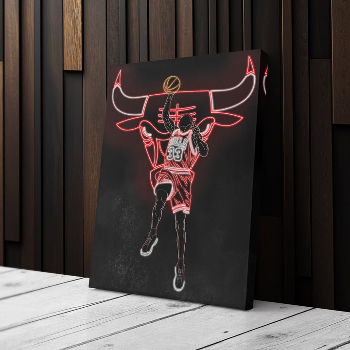 Scottie Pippen Neon Canvas Art | Bulls Wall Decor - CanvasNeon