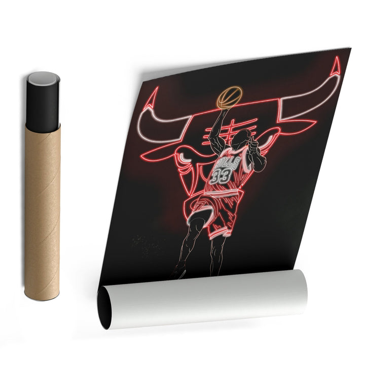 Scottie Pippen Neon Canvas Art | Bulls Wall Decor - CanvasNeon