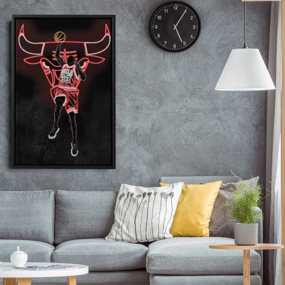 Scottie Pippen Neon Canvas Art | Bulls Wall Decor - CanvasNeon