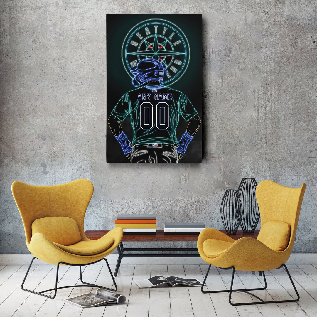 Seattle Mariners Personalized Jersey Canvas | Neon Wall Art - CanvasNeon