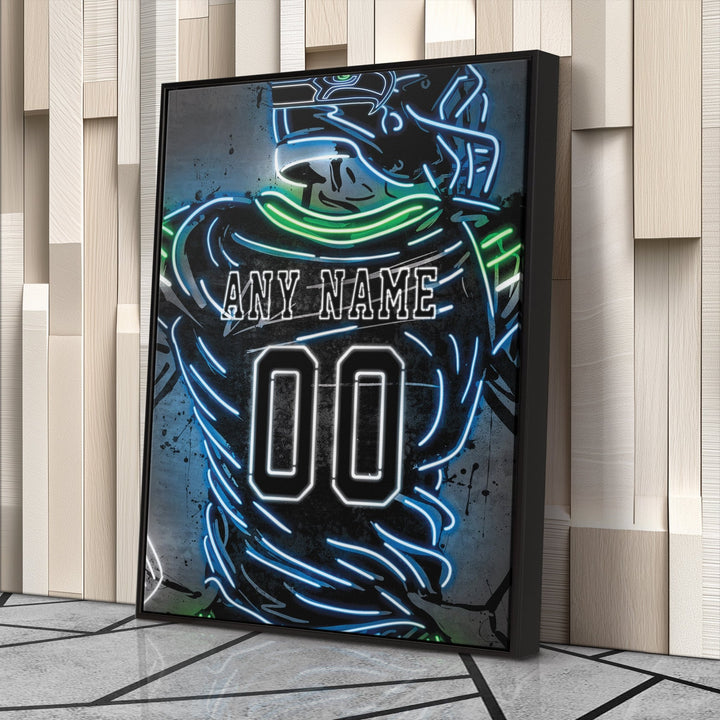 Seattle Seahawks Custom Jersey Canvas | Neon Wall Art - CanvasNeon
