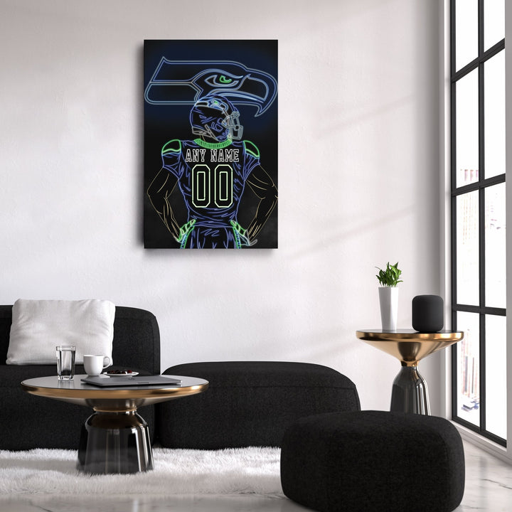 Seattle Seahawks Personalized Jersey Canvas | Neon Wall Art - CanvasNeon