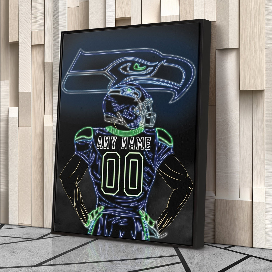 Seattle Seahawks Personalized Jersey Canvas | Neon Wall Art - CanvasNeon