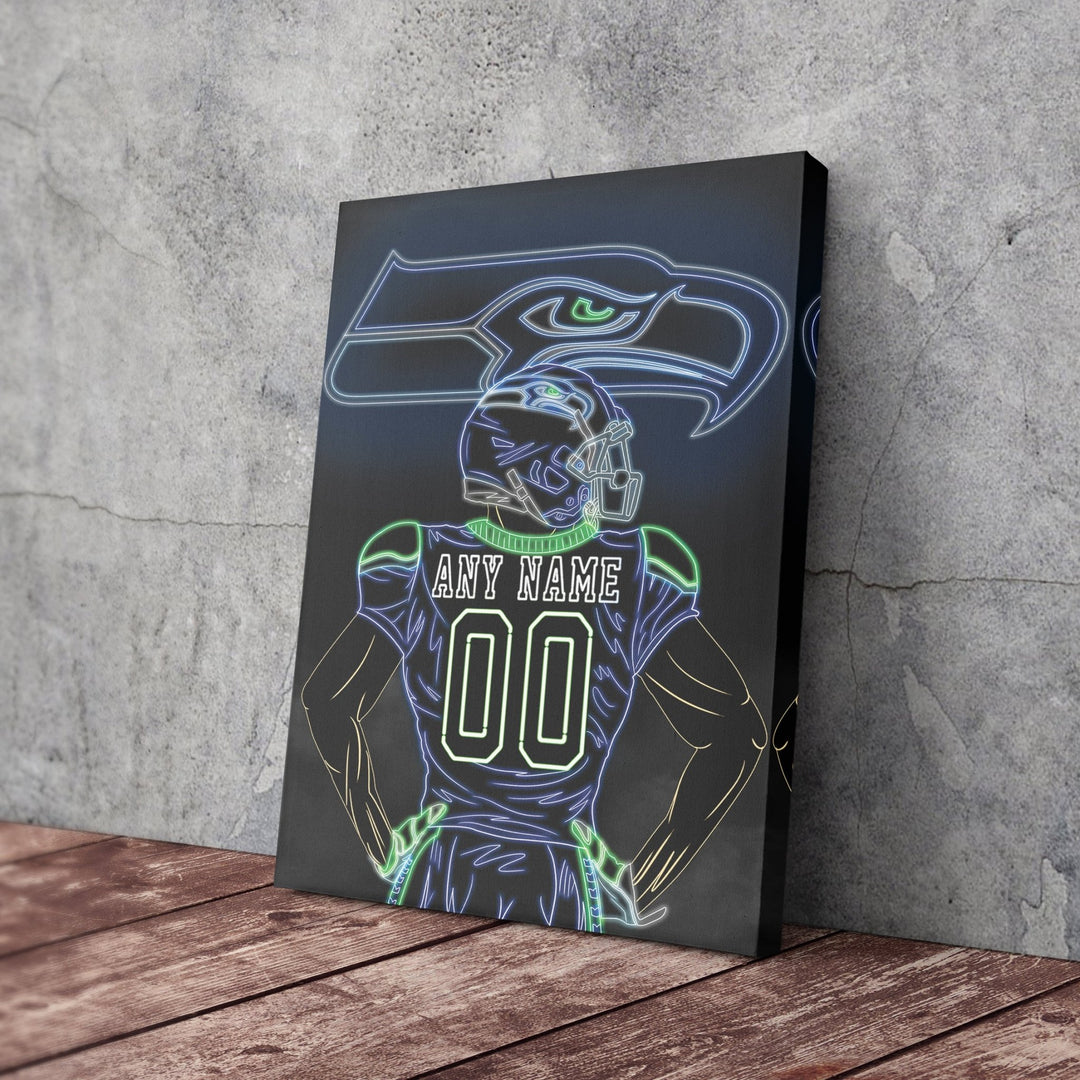 Seattle Seahawks Personalized Jersey Canvas | Neon Wall Art - CanvasNeon