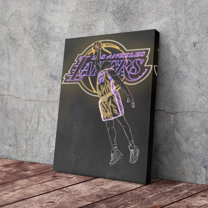 Shaquille O'Neal Neon Canvas Art | Lakers Wall Decor - CanvasNeon