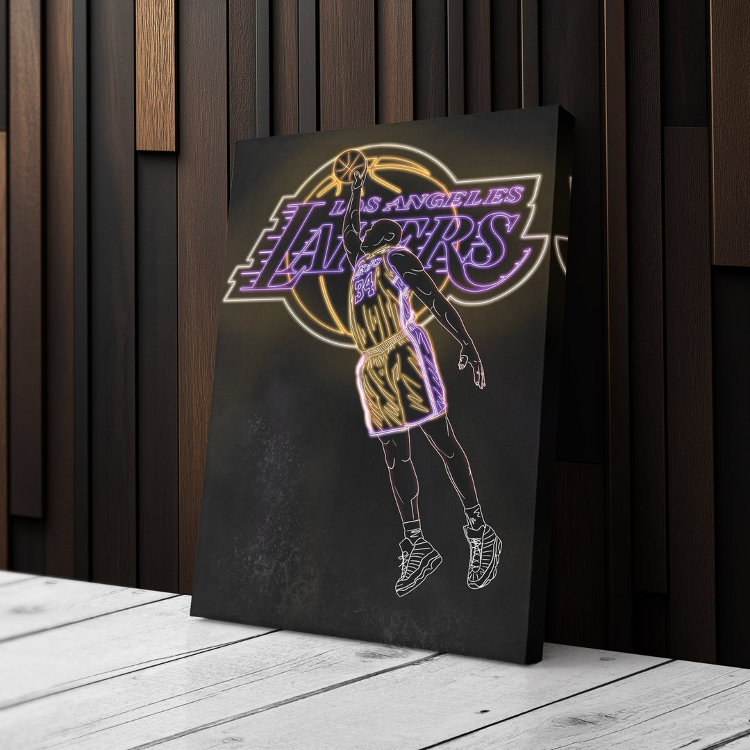 Shaquille O'Neal Neon Canvas Art | Lakers Wall Decor - CanvasNeon
