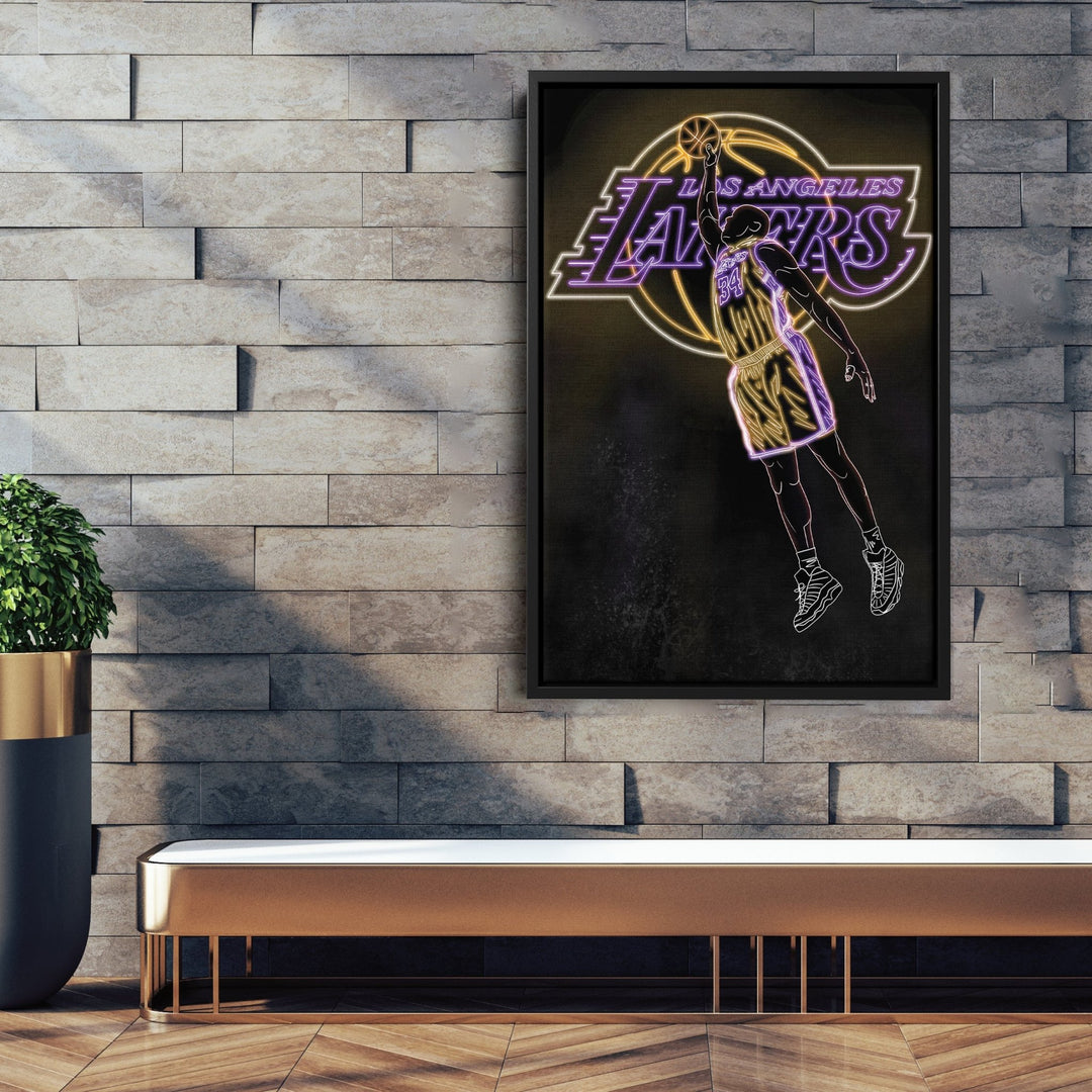 Shaquille O'Neal Neon Canvas Art | Lakers Wall Decor - CanvasNeon