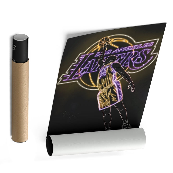 Shaquille O'Neal Neon Canvas Art | Lakers Wall Decor - CanvasNeon