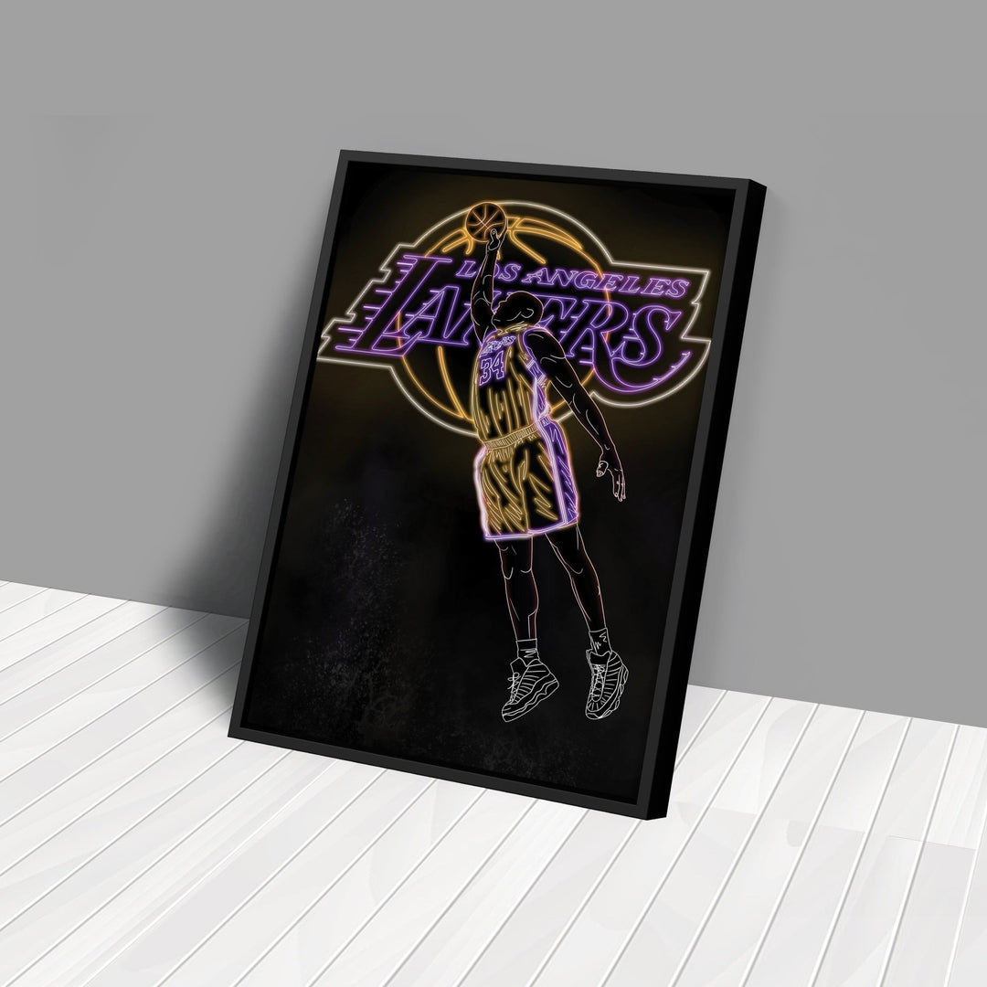 Shaquille O'Neal Neon Canvas Art | Lakers Wall Decor - CanvasNeon