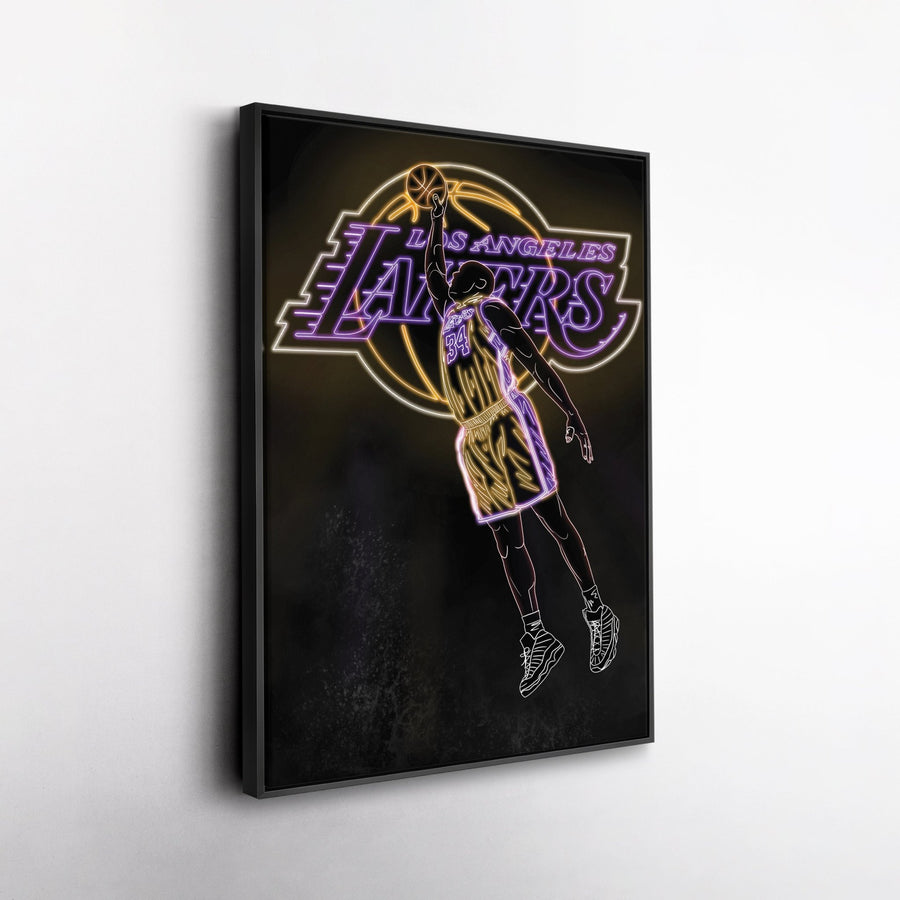 Shaquille O'Neal Neon Canvas Art | Lakers Wall Decor - CanvasNeon