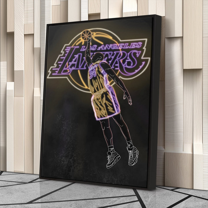 Shaquille O'Neal Neon Canvas Art | Lakers Wall Decor - CanvasNeon