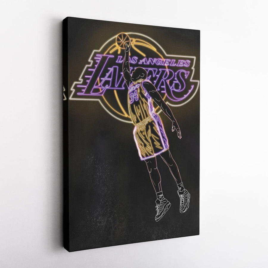 Shaquille O'Neal Neon Canvas Art | Lakers Wall Decor - CanvasNeon