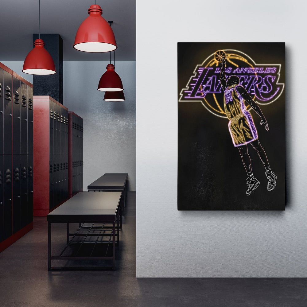 Shaquille O'Neal Neon Canvas Art | Lakers Wall Decor - CanvasNeon