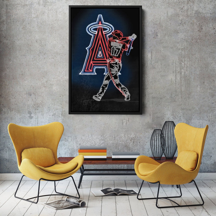 Shohei Ohtani Neon Canvas Art | Angels Wall Decor - CanvasNeon