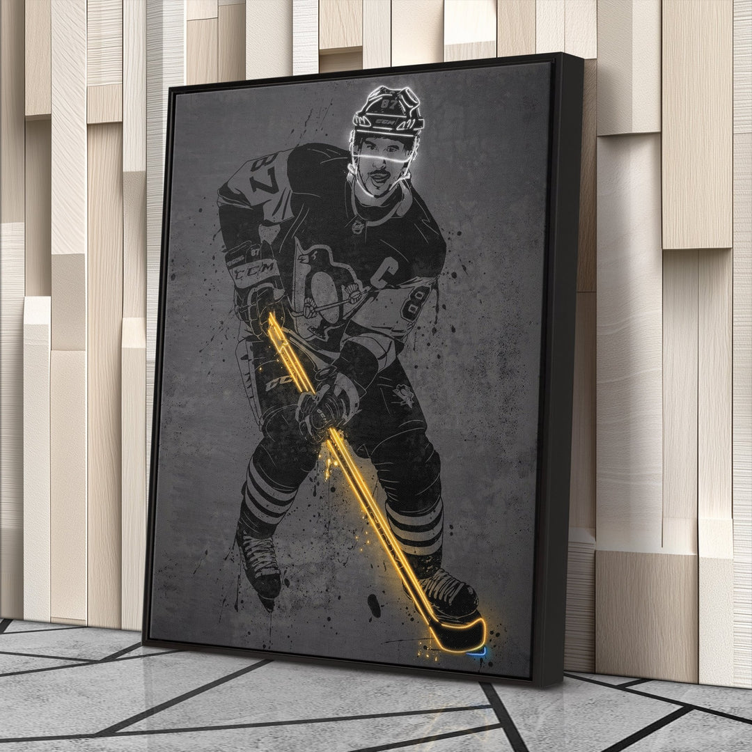 Sidney Crosby Neon Canvas Art | Modern Wall Decor for Penguins Fans - CanvasNeon