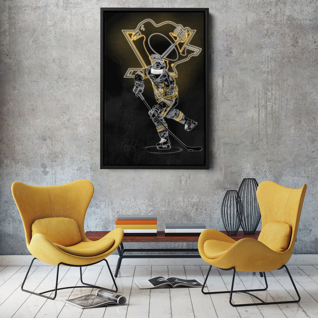 Sidney Crosby Neon Canvas Art | Penguins Wall Decor - CanvasNeon