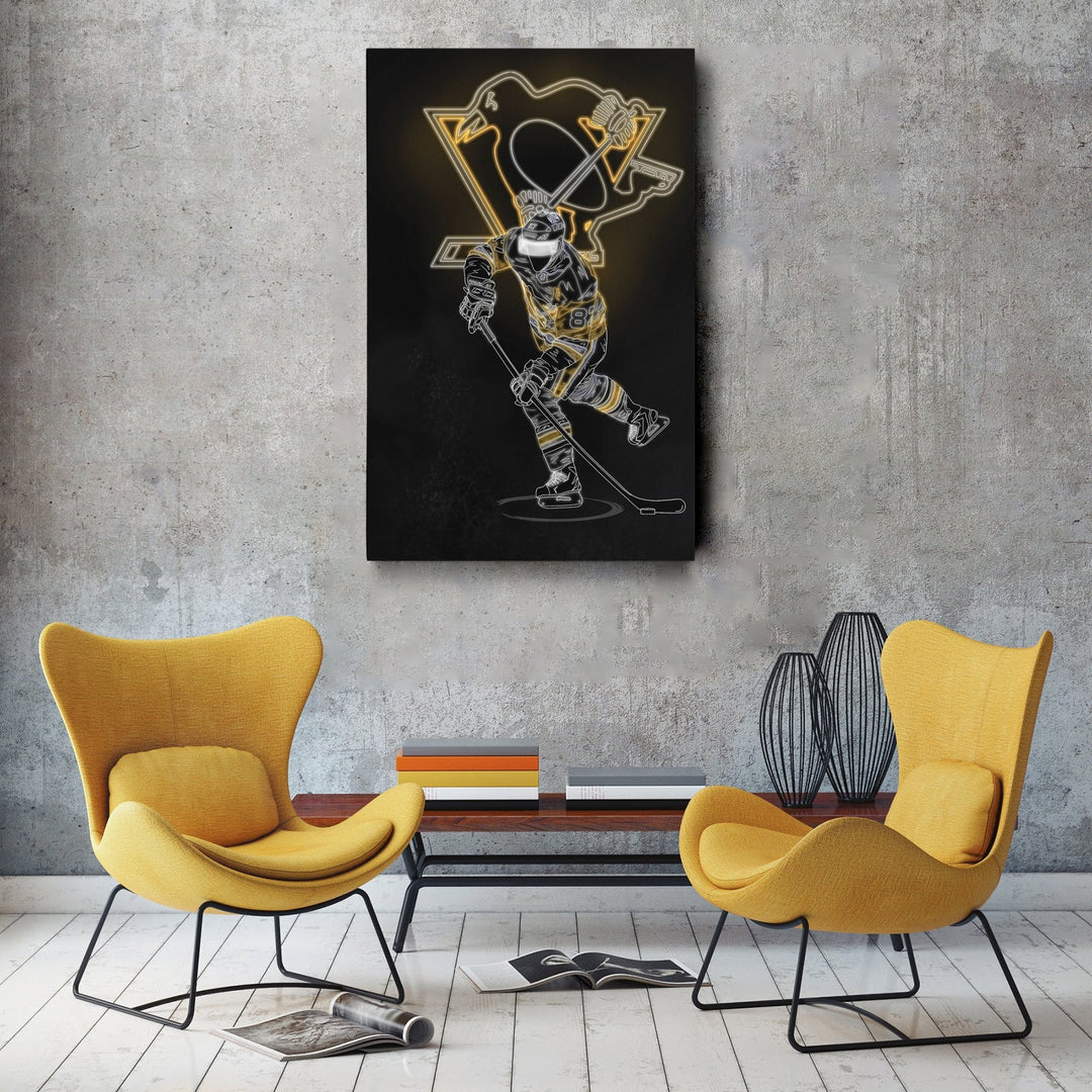 Sidney Crosby Neon Canvas Art | Penguins Wall Decor - CanvasNeon