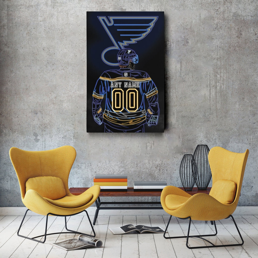 St. Louis Blues Personalized Jersey Canvas | Neon Wall Art - CanvasNeon