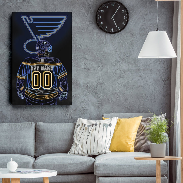 St. Louis Blues Personalized Jersey Canvas | Neon Wall Art - CanvasNeon