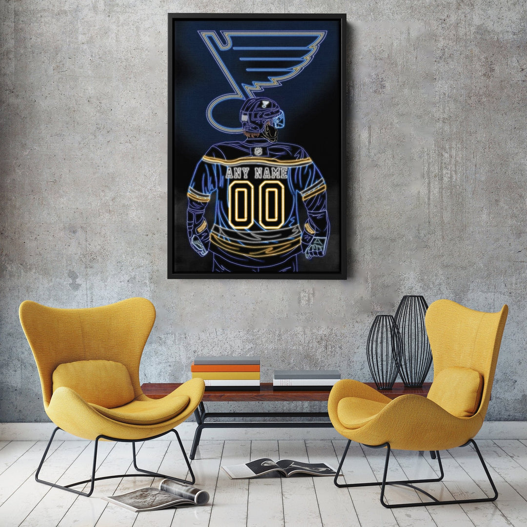 St. Louis Blues Personalized Jersey Canvas | Neon Wall Art - CanvasNeon