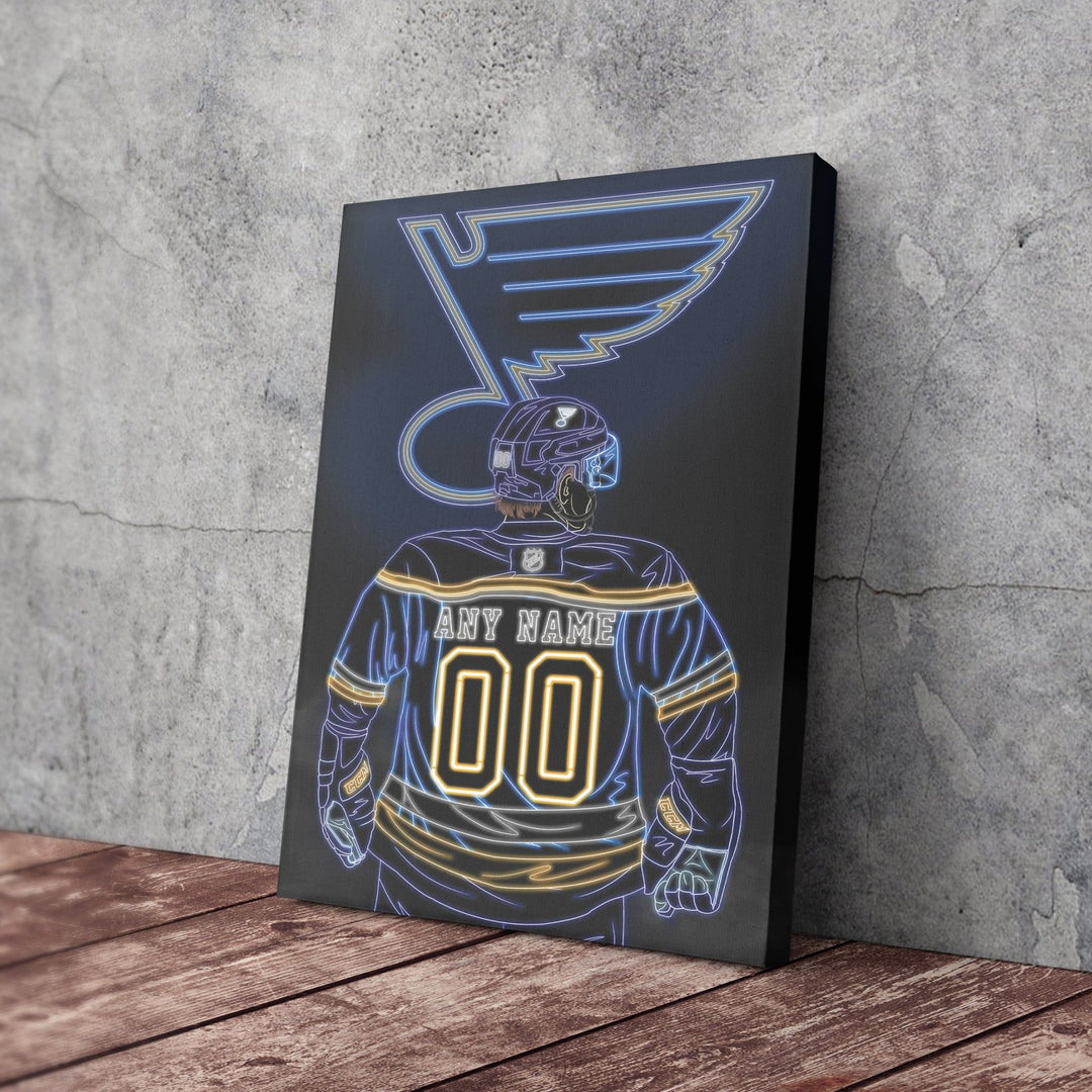 St. Louis Blues Personalized Jersey Canvas | Neon Wall Art - CanvasNeon