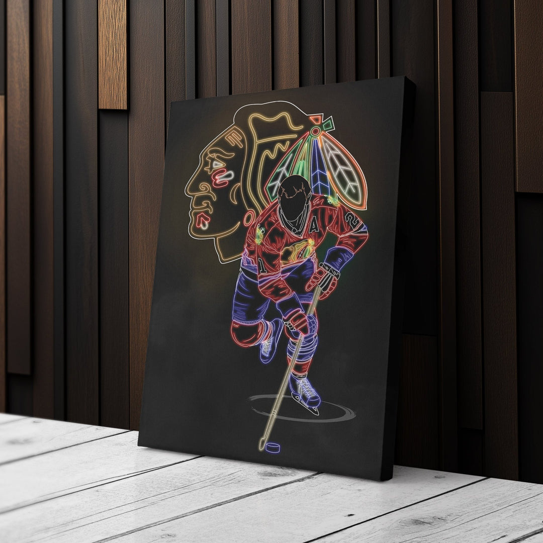 Stan Mikita Neon Canvas Art | Blackhawks Wall Decor - CanvasNeon