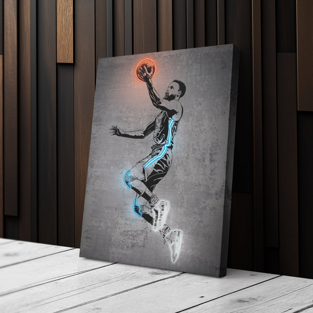 Stephen Curry Neon Canvas Art | Modern Wall Decor for Warriors Fans - CanvasNeon