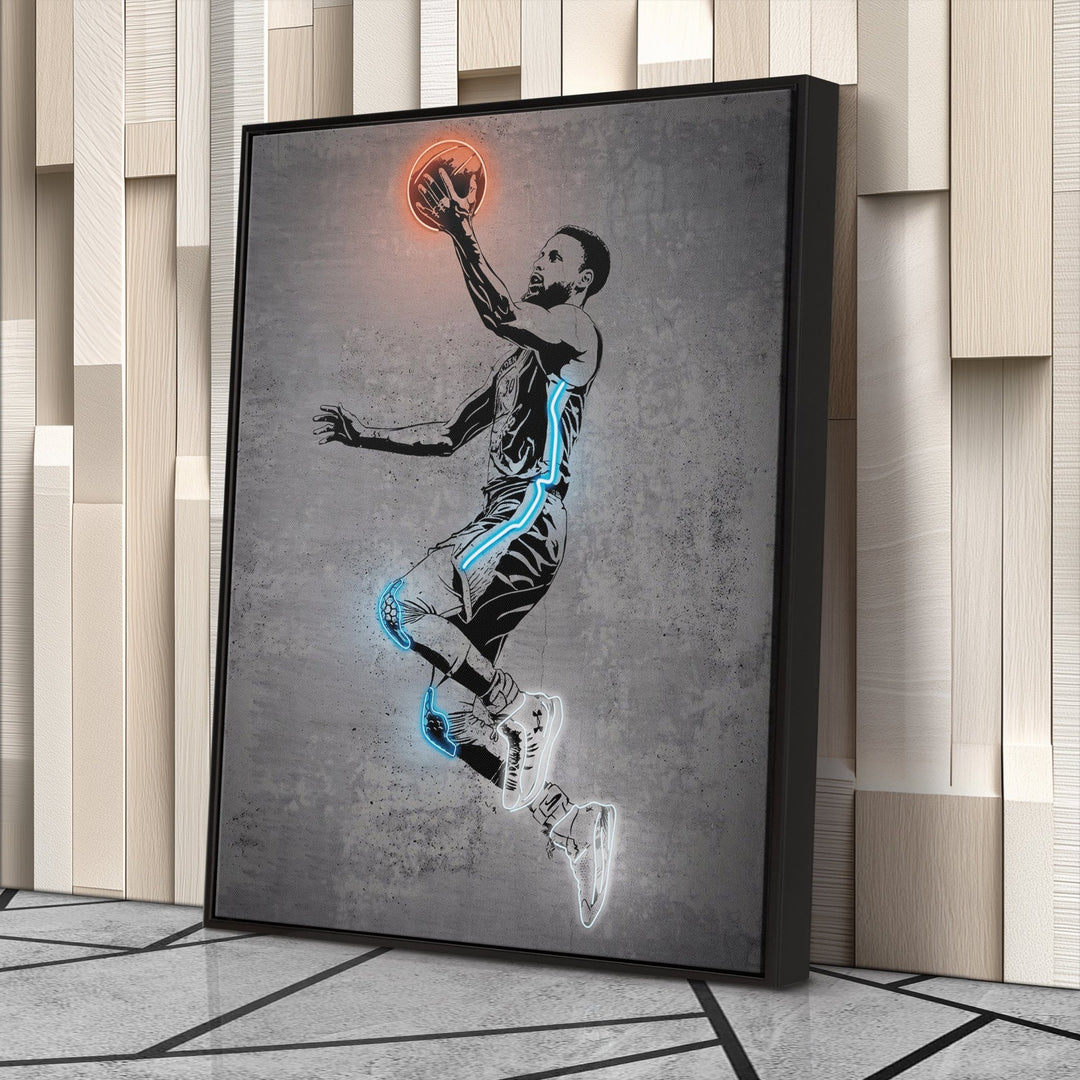 Stephen Curry Neon Canvas Art | Modern Wall Decor for Warriors Fans - CanvasNeon