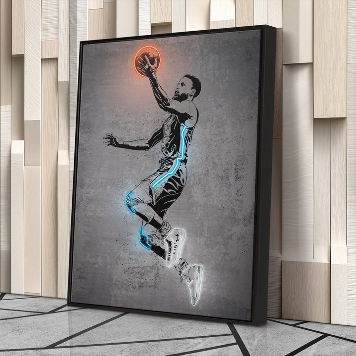 Stephen Curry Neon Canvas Art | Modern Wall Decor for Warriors Fans - CanvasNeon