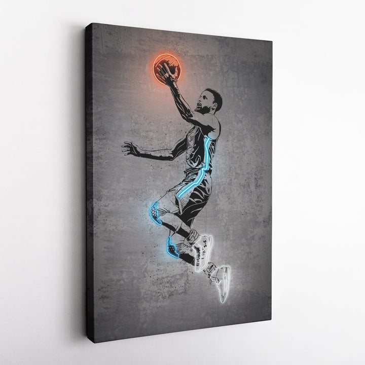 Stephen Curry Neon Canvas Art | Modern Wall Decor for Warriors Fans - CanvasNeon