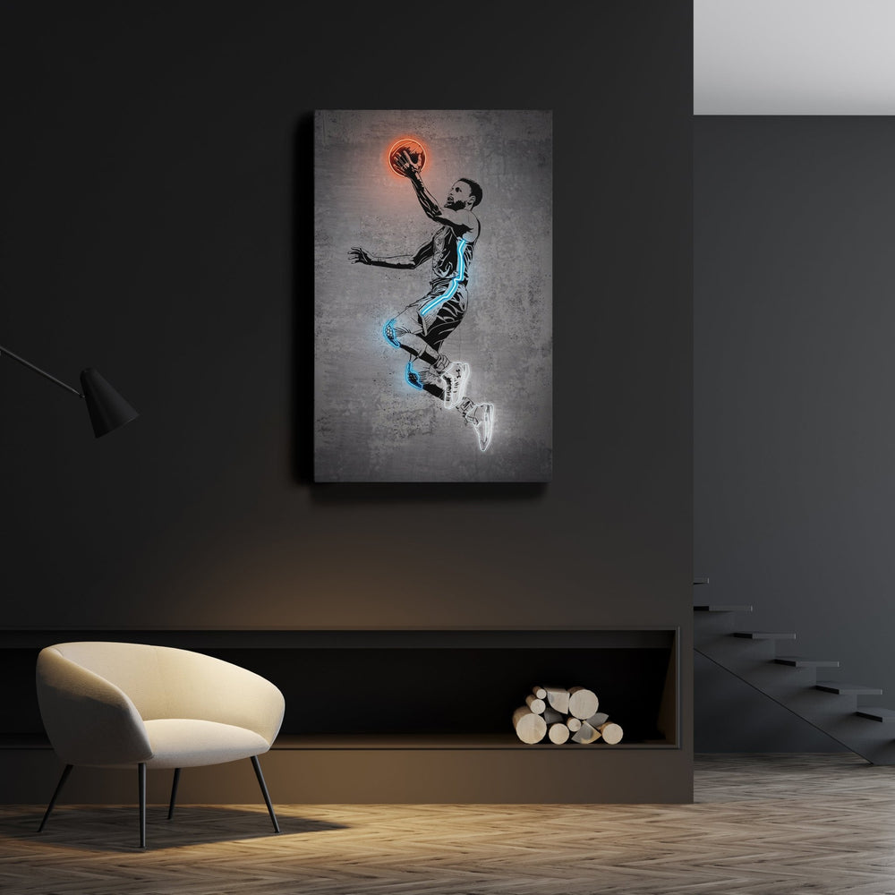 Stephen Curry Neon Canvas Art | Modern Wall Decor for Warriors Fans - CanvasNeon