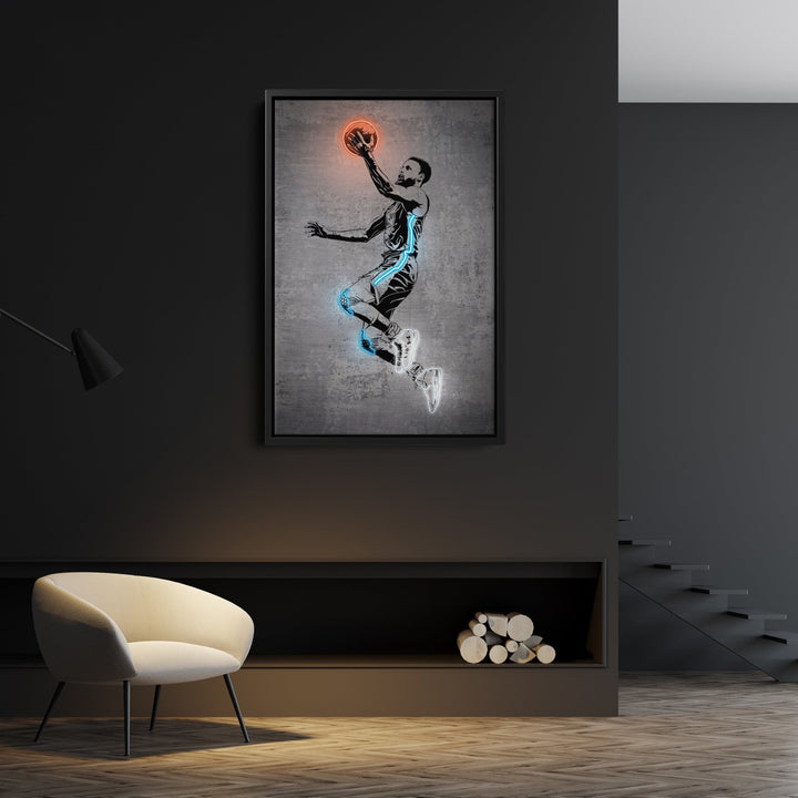 Stephen Curry Neon Canvas Art | Modern Wall Decor for Warriors Fans - CanvasNeon