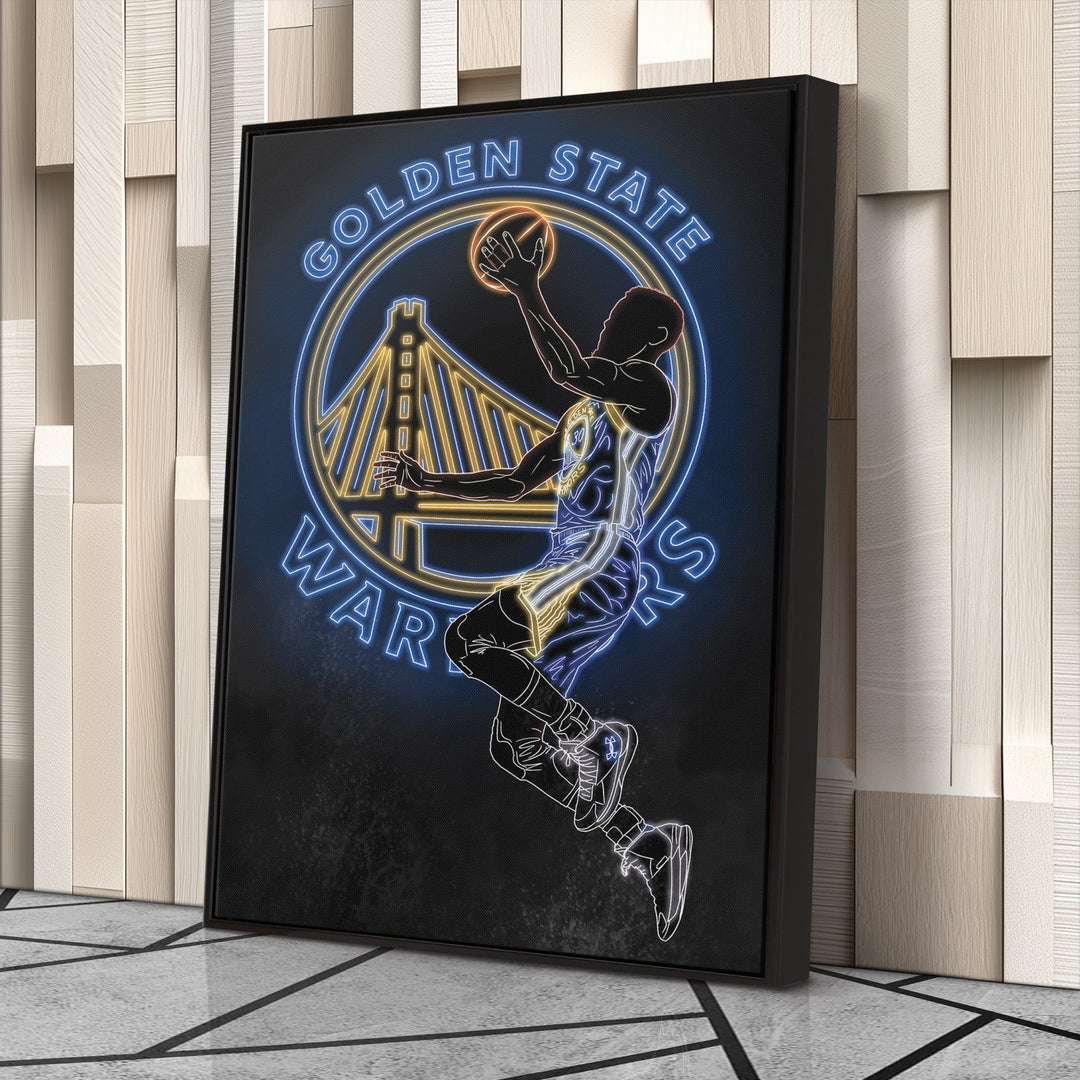 Stephen Curry Neon Canvas Art | Warriors Wall Decor - CanvasNeon