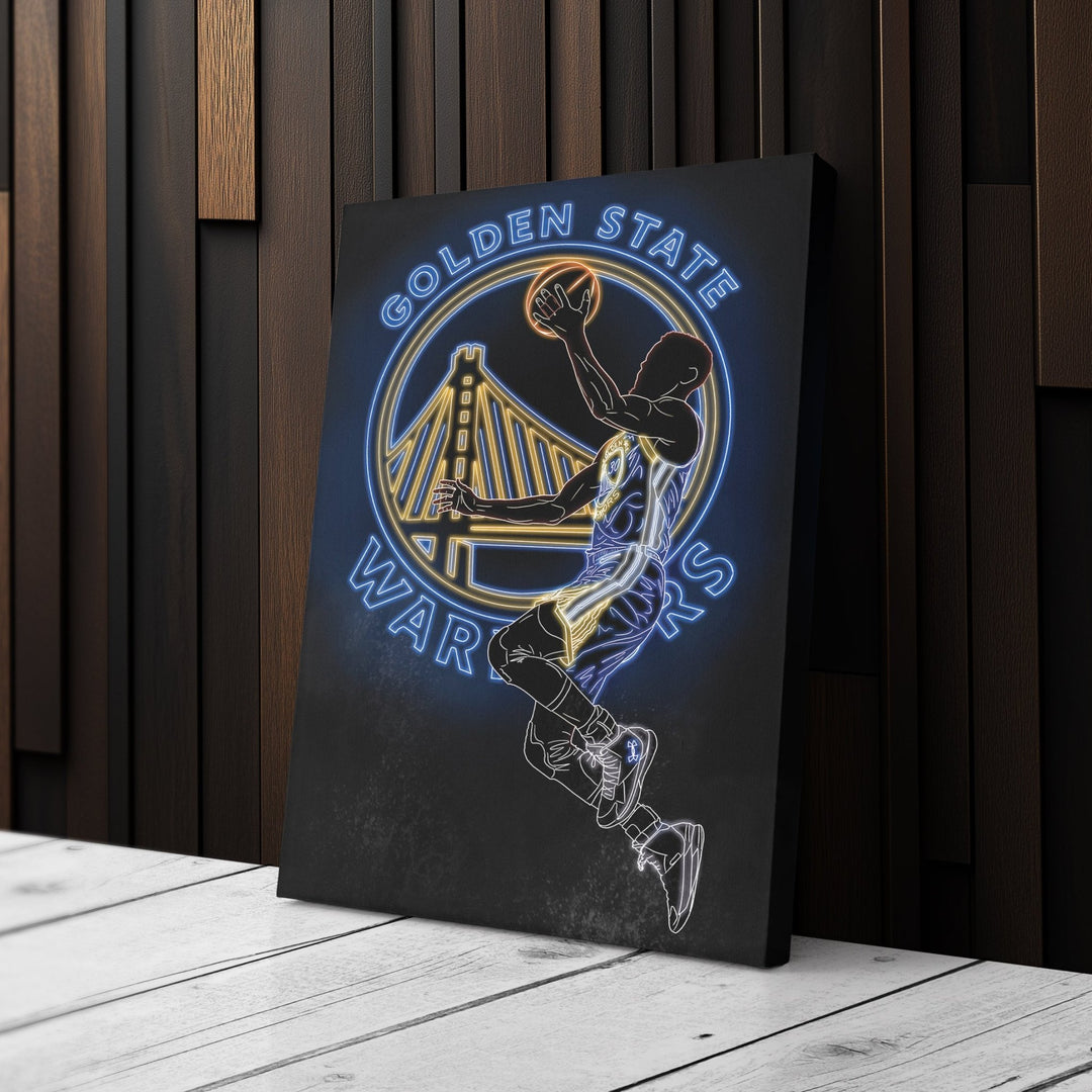 Stephen Curry Neon Canvas Art | Warriors Wall Decor - CanvasNeon