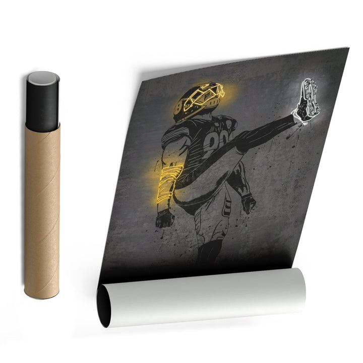 T. J. Watt Neon Canvas Art | Modern Wall Decor for Steelers Fans - CanvasNeon