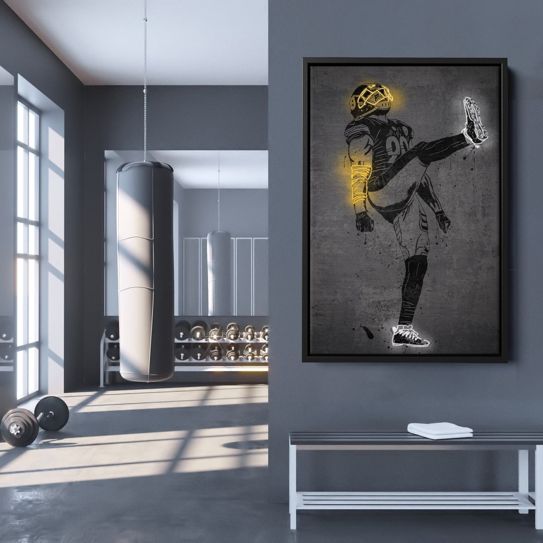 T. J. Watt Neon Canvas Art | Modern Wall Decor for Steelers Fans - CanvasNeon