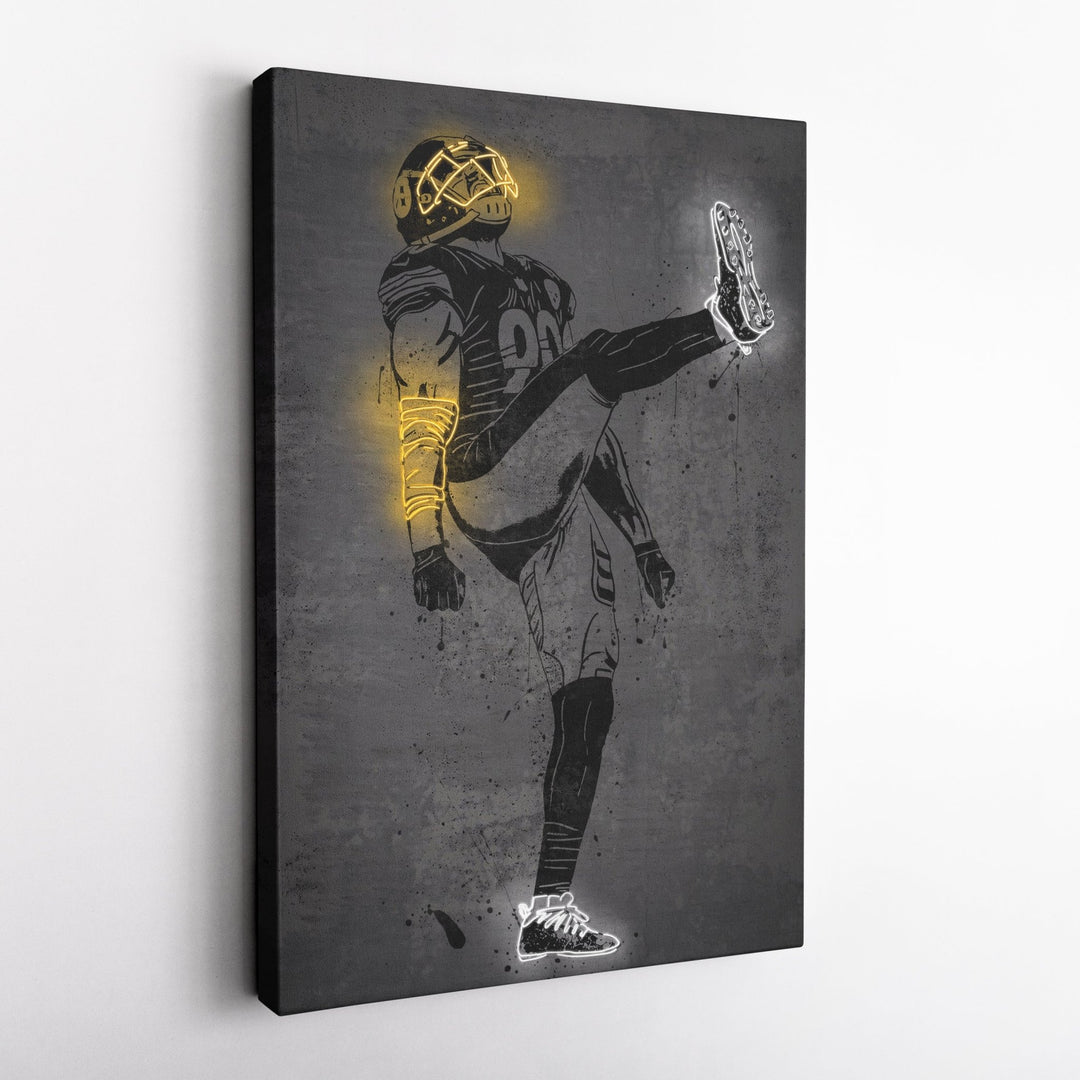 T. J. Watt Neon Canvas Art | Modern Wall Decor for Steelers Fans - CanvasNeon