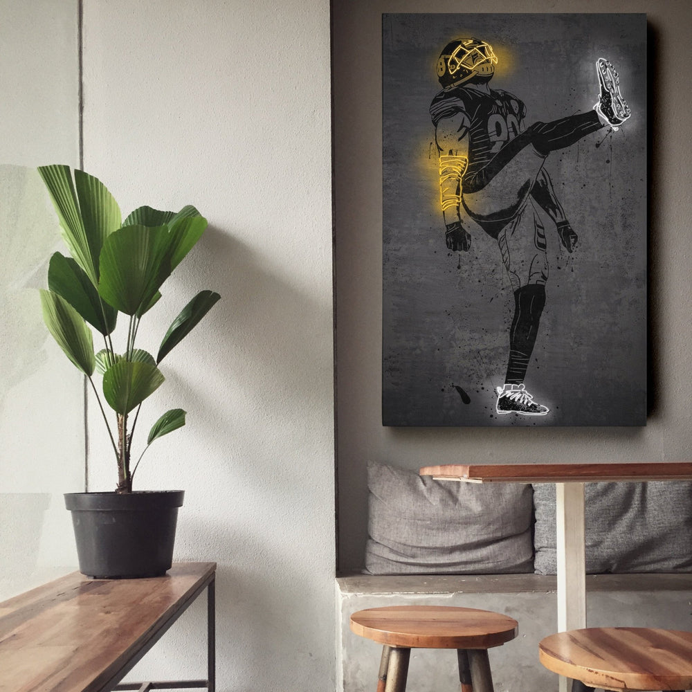 T. J. Watt Neon Canvas Art | Modern Wall Decor for Steelers Fans - CanvasNeon