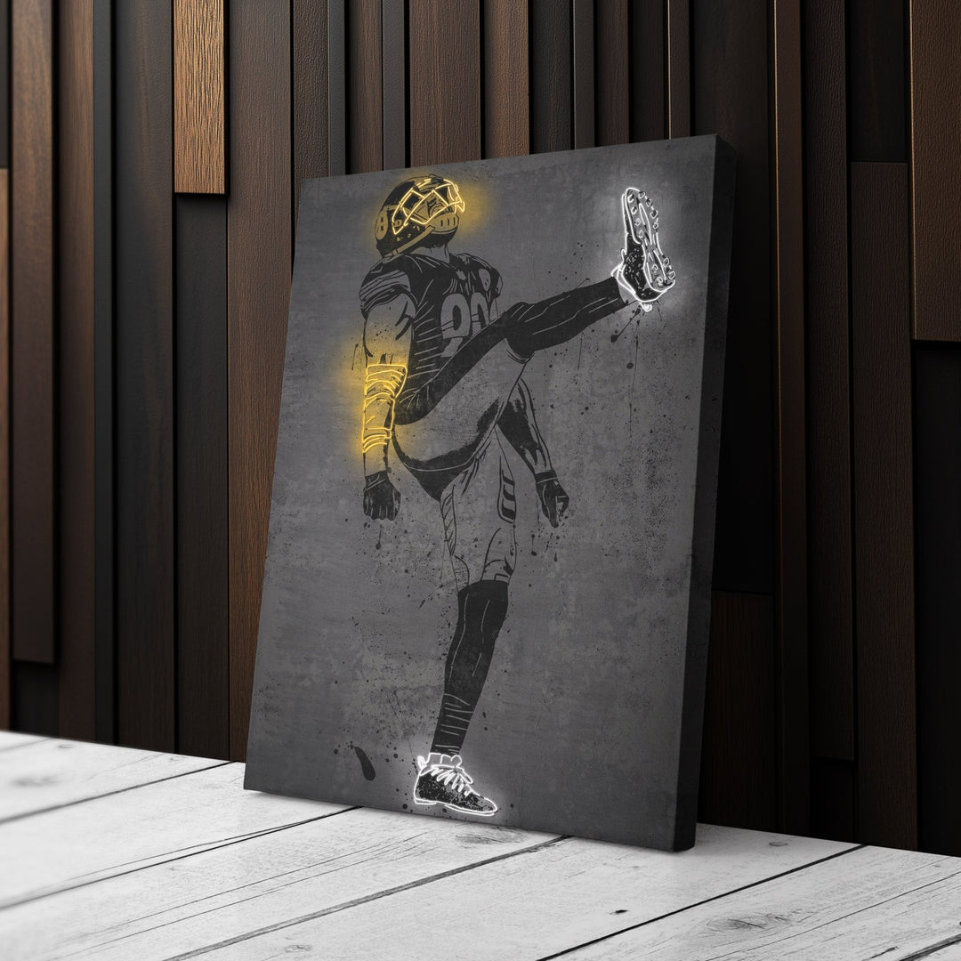 T. J. Watt Neon Canvas Art | Modern Wall Decor for Steelers Fans - CanvasNeon