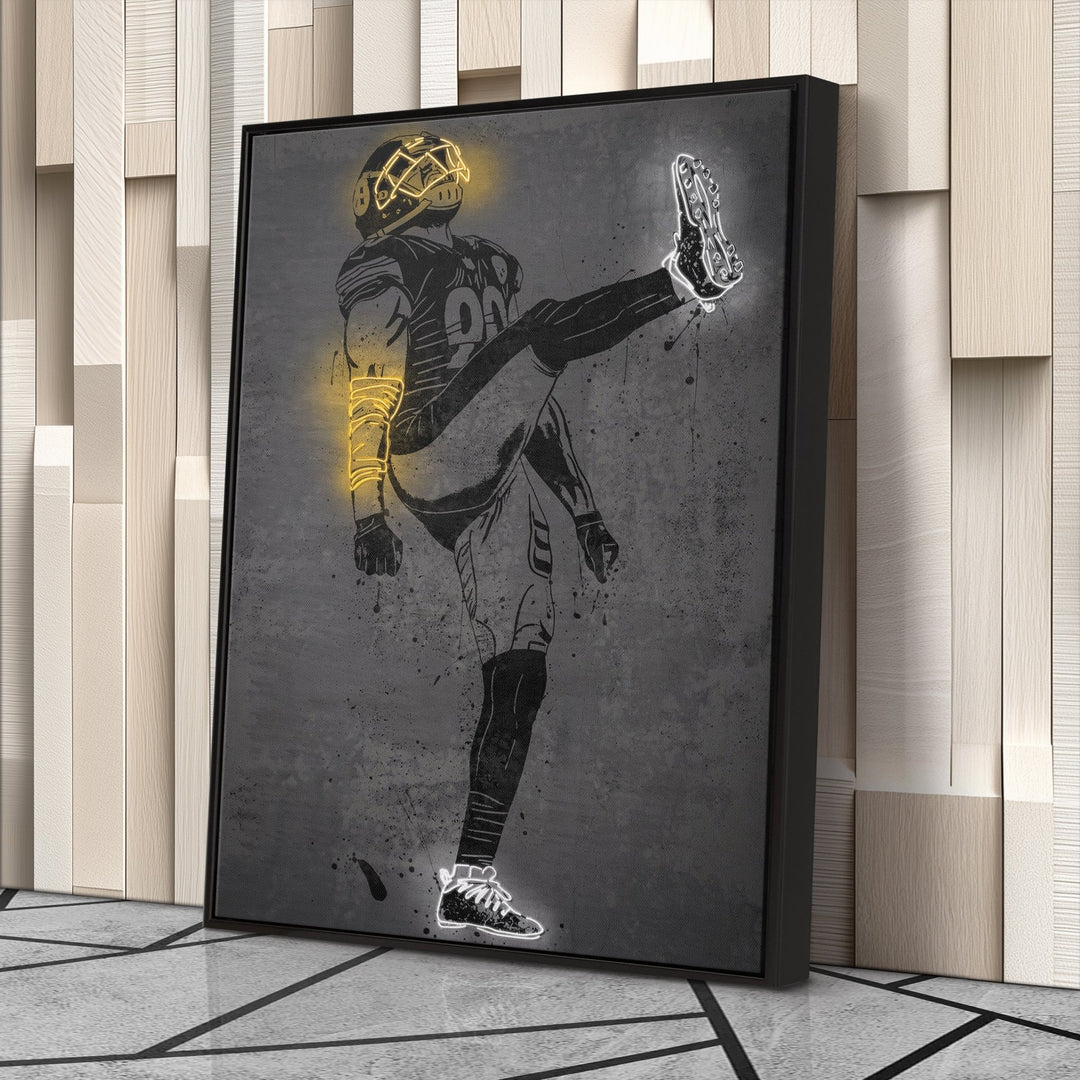T. J. Watt Neon Canvas Art | Modern Wall Decor for Steelers Fans - CanvasNeon