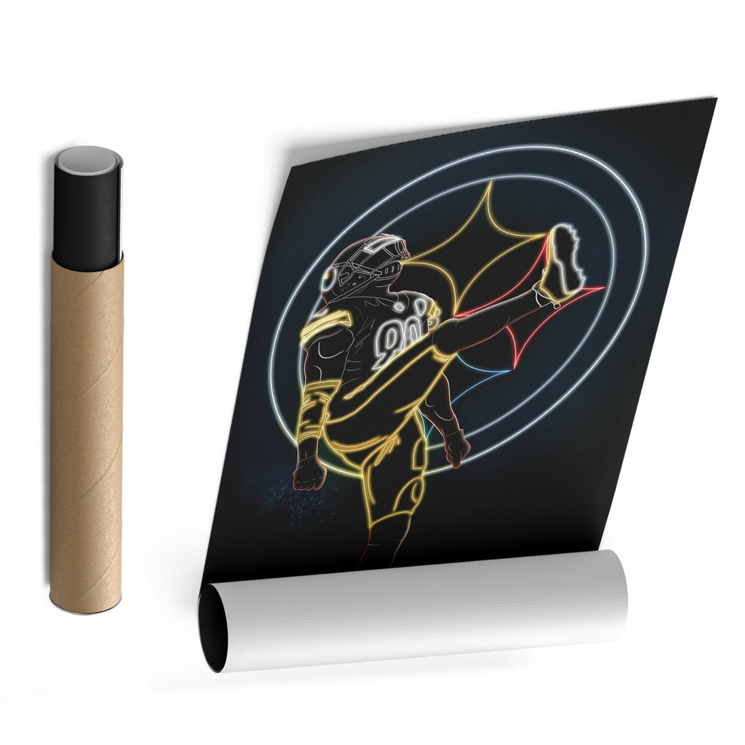T. J. Watt Neon Canvas Art | Steelers Wall Decor - CanvasNeon