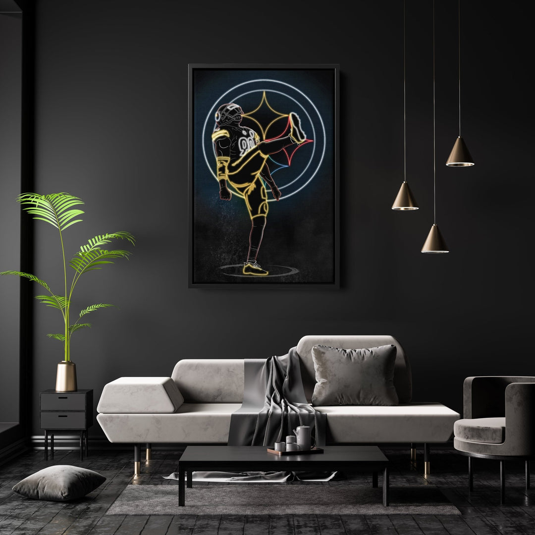 T. J. Watt Neon Canvas Art | Steelers Wall Decor - CanvasNeon