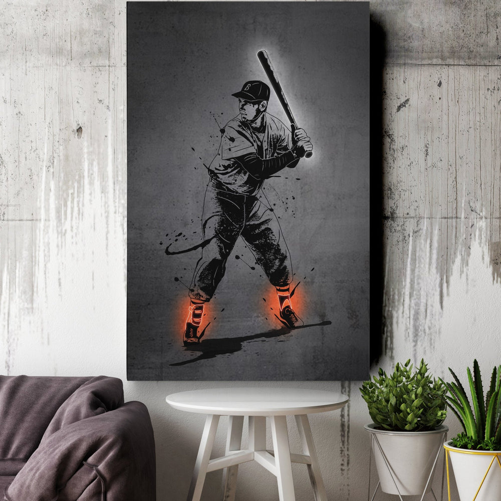 Ted Williams Neon Canvas Art | Modern Wall Decor for Red Sox Fans - CanvasNeon