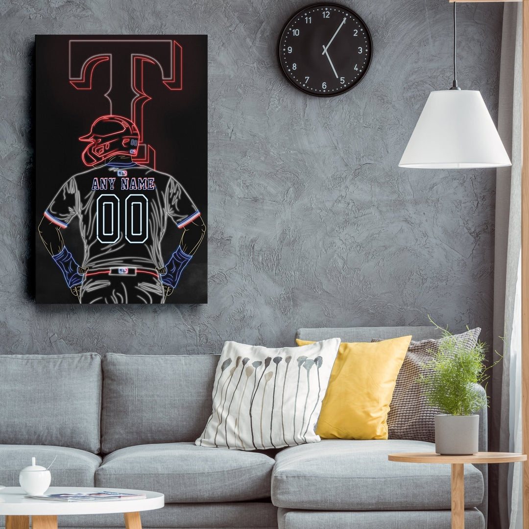 Texas Rangers Personalized Jersey Canvas | Neon Wall Art - CanvasNeon