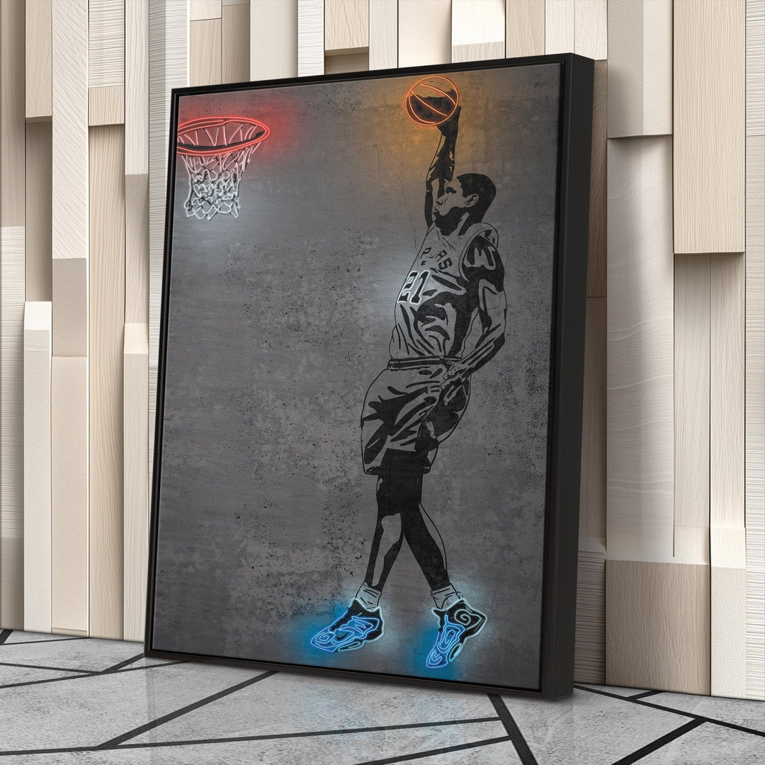 Tim Duncan Neon Canvas Art | Modern Wall Decor for Spurs Fans - CanvasNeon