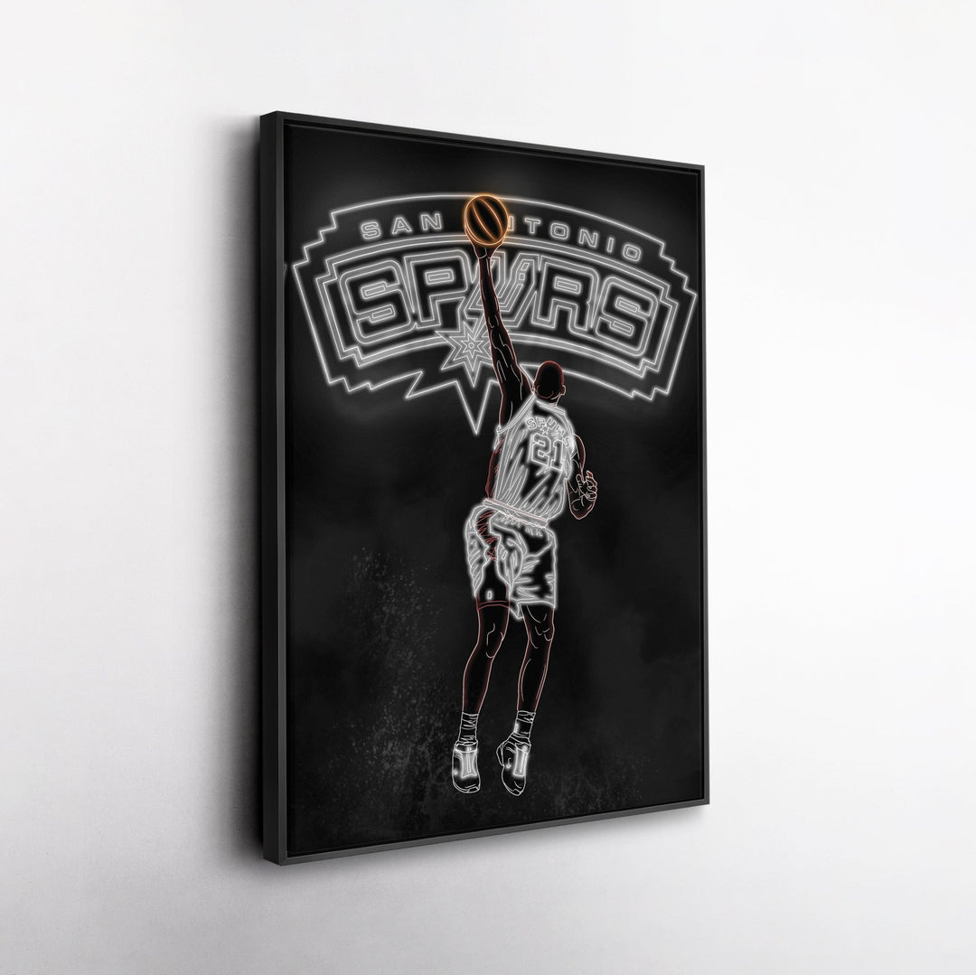 Tim Duncan Neon Canvas Art | Spurs Wall Decor - CanvasNeon