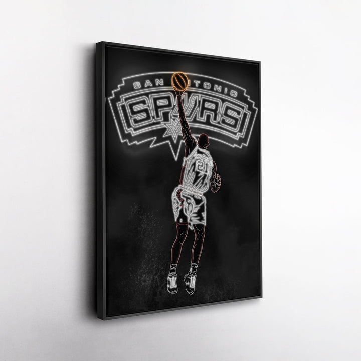 Tim Duncan Neon Canvas Art | Spurs Wall Decor - CanvasNeon
