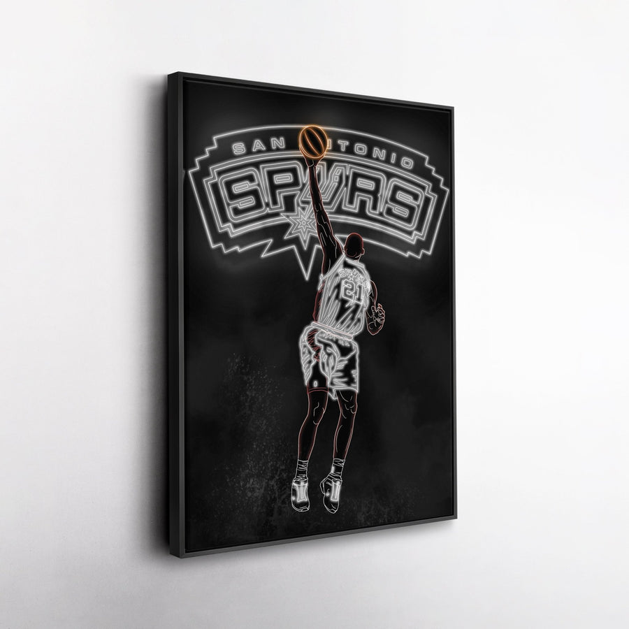 Tim Duncan Neon Canvas Art | Spurs Wall Decor - CanvasNeon
